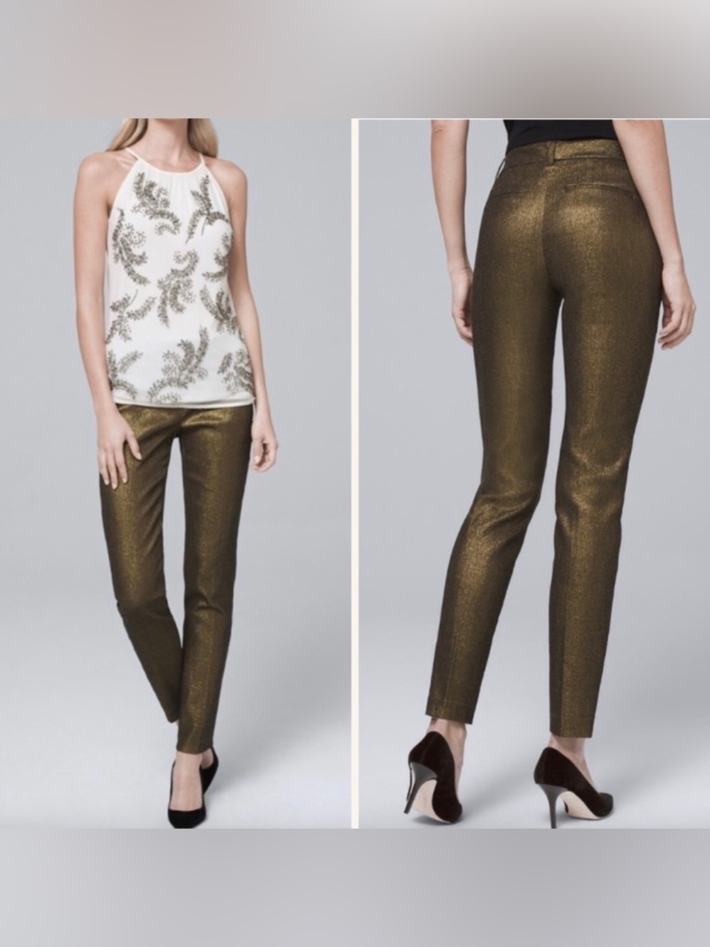 NWT WHBM The Slim Ankle Gold Metallic Dress Pants Size 6P